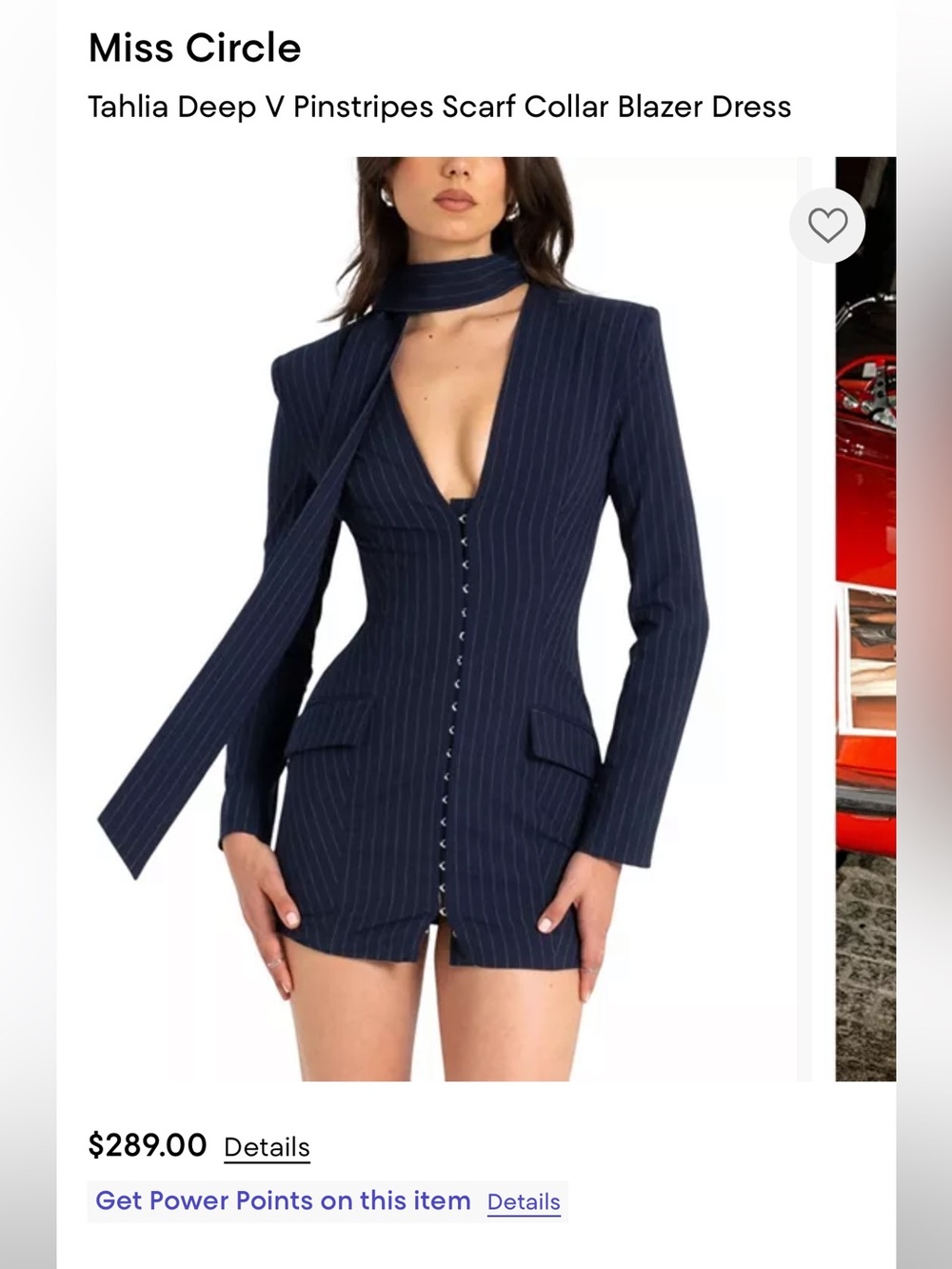 Miss Circle Deep V Pinstripes Scarf Collar Blazer Dress XXS
